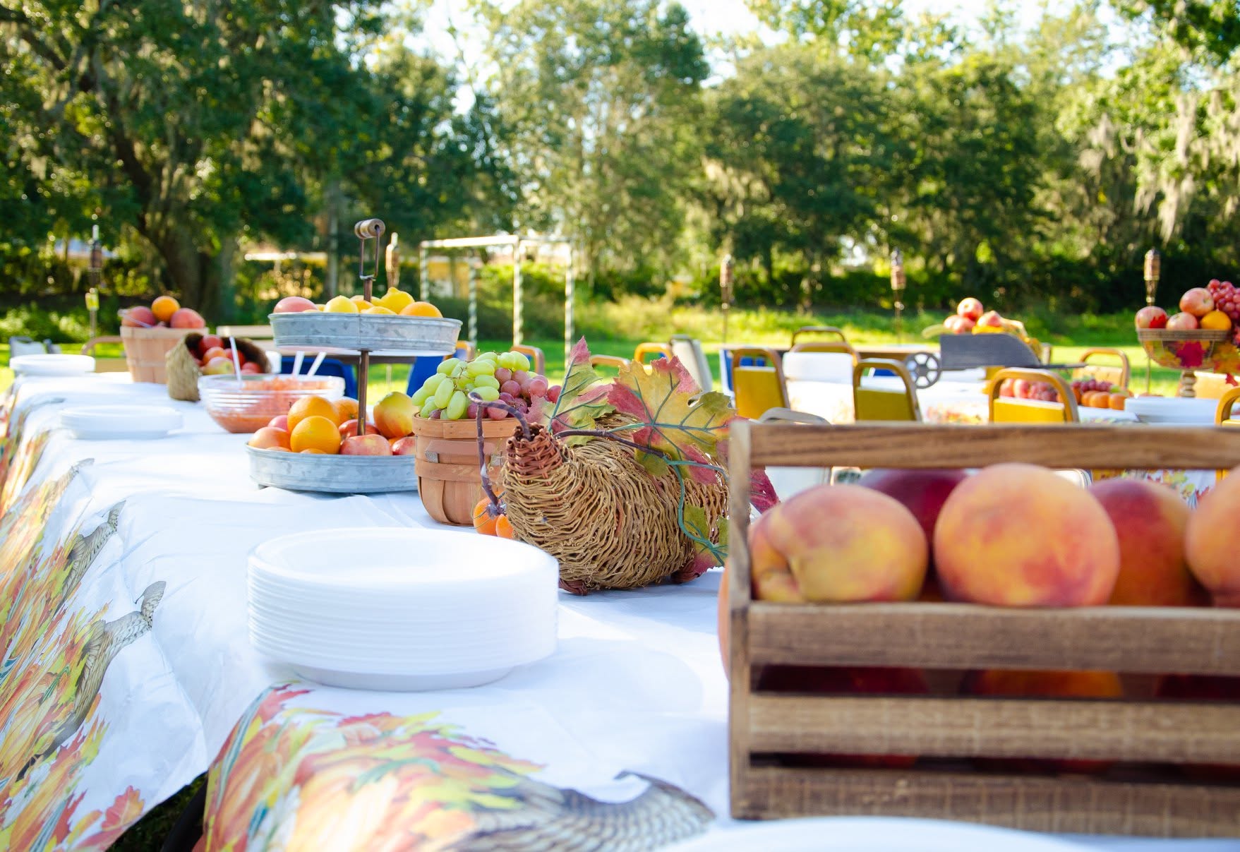 A table with fruit prepared for the Harvest Festival at Spasenie Church